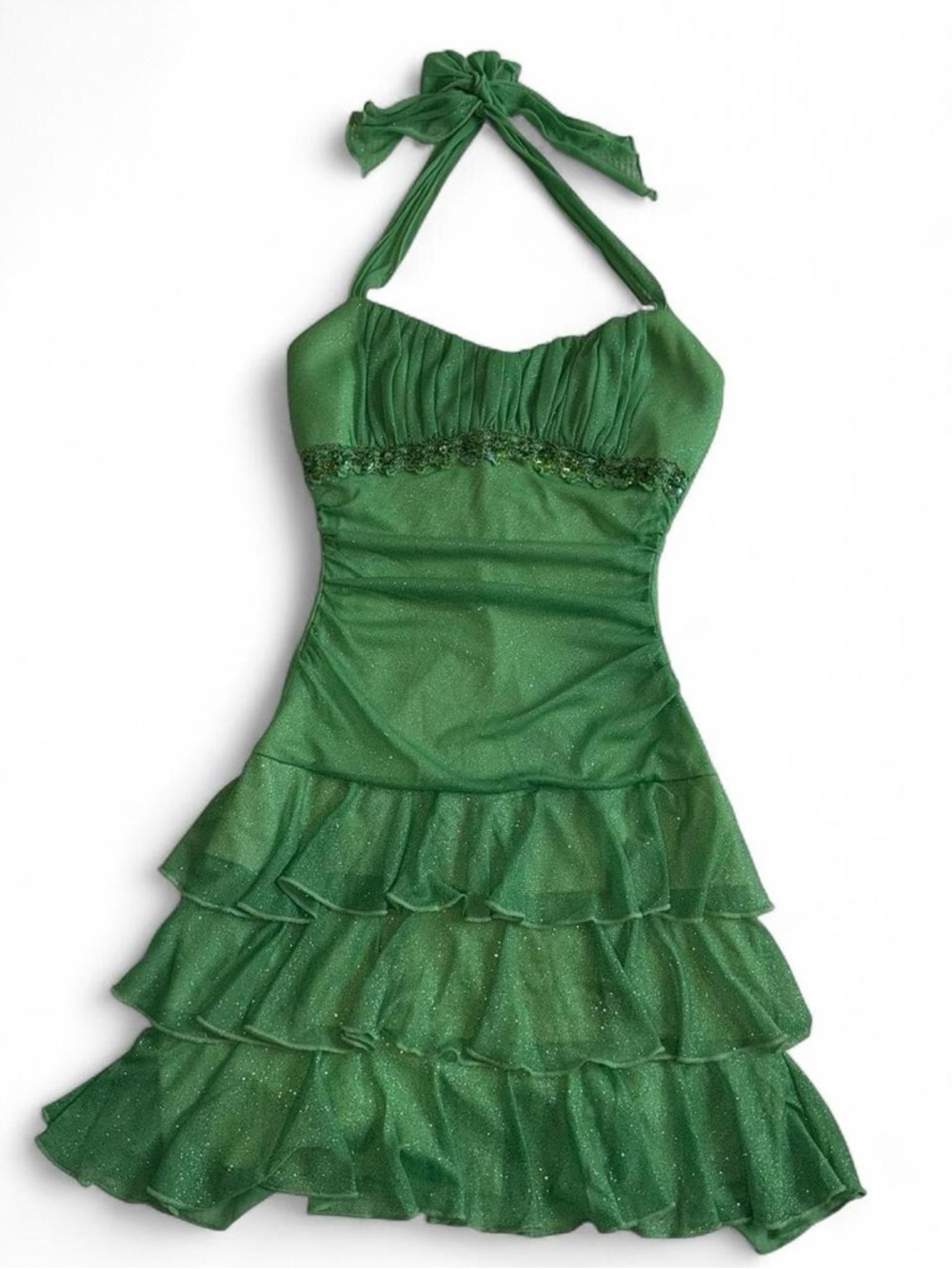 City Triangles Green Halter Ruffle Party Dress - Small